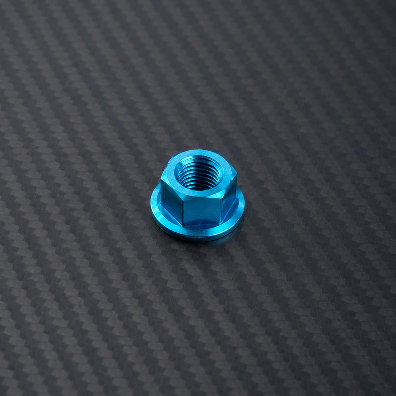 M12 x 1.25 Titanium Hex Flange Nut - Aqua Blue