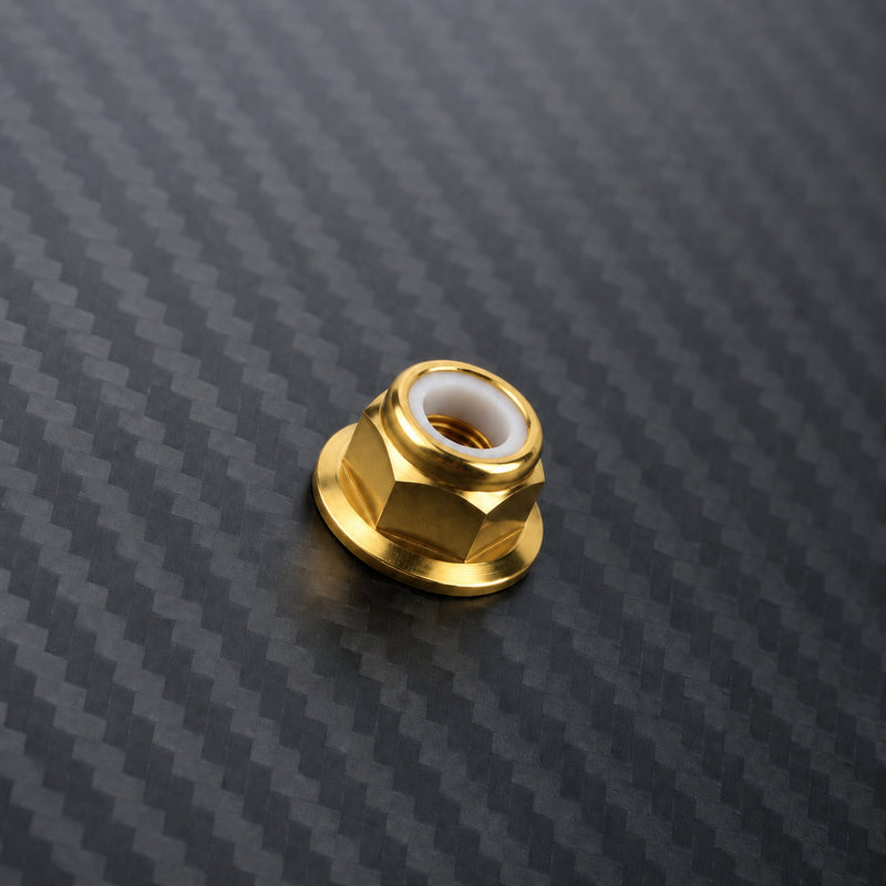 M12 x 1.25 Titanium Flanged Nylon Lock Nut - Raw Titanium