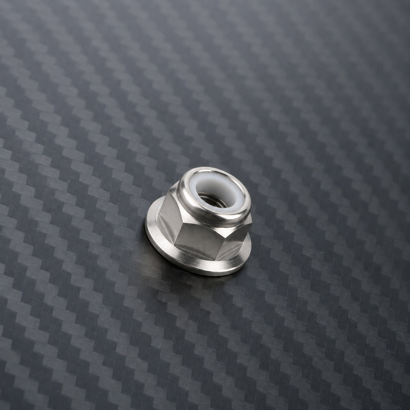M10 x 1.25 Titanium Flanged Nylon Lock Nut - Raw Titanium