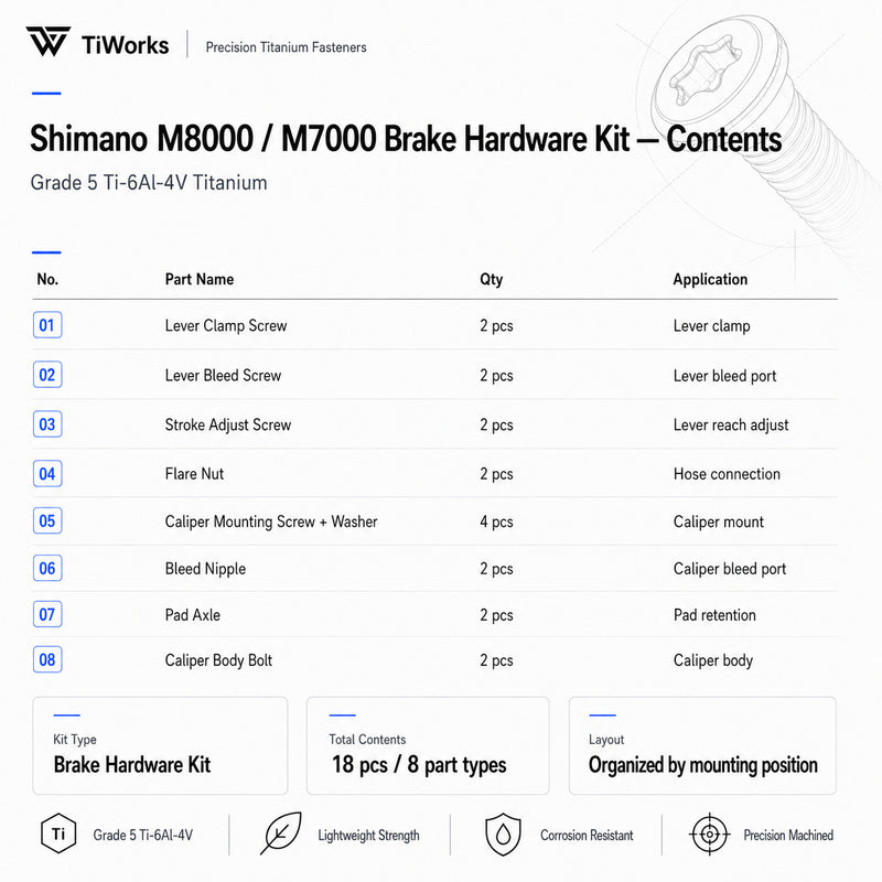 Shimano XT M8000 / SLX M7000 Titanium Disc Brake Bolt Kit - main product image