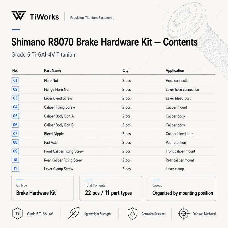 Shimano R8070/R8020/R7020 Lever + R7070/R8070 Caliper Titanium Disc Brake Bolt Kit - main product image