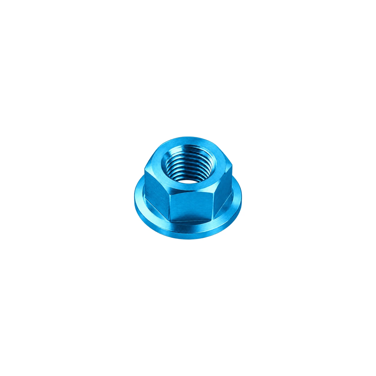 M10 x 1.5 Titanium Hex Flange Nut — Aqua Blue