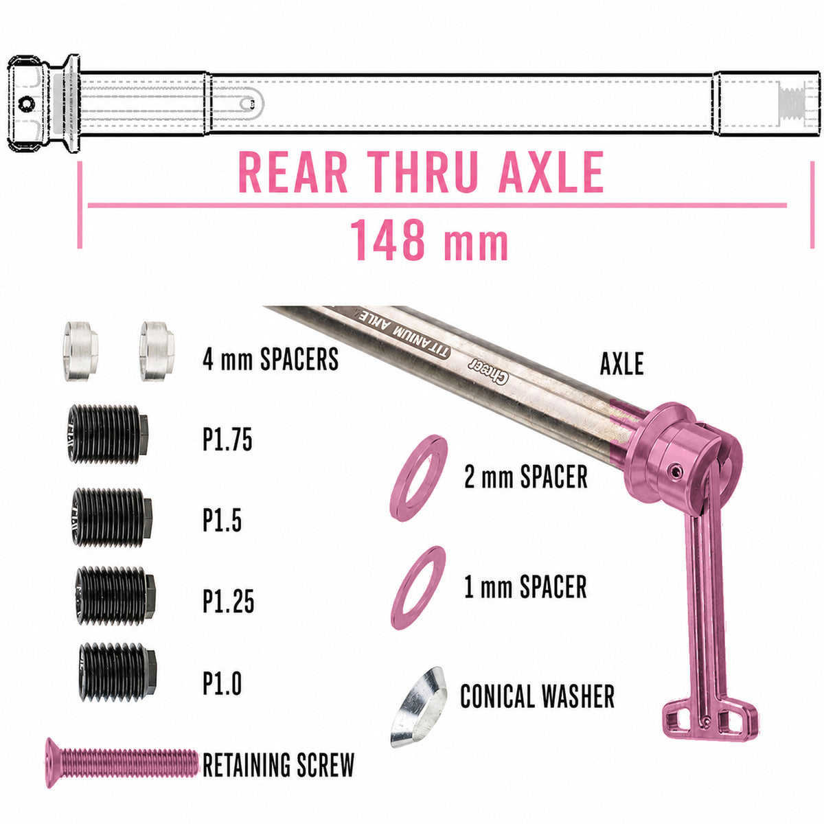 Chaser Adjustable TC11 Titanium Thru Axle Kit